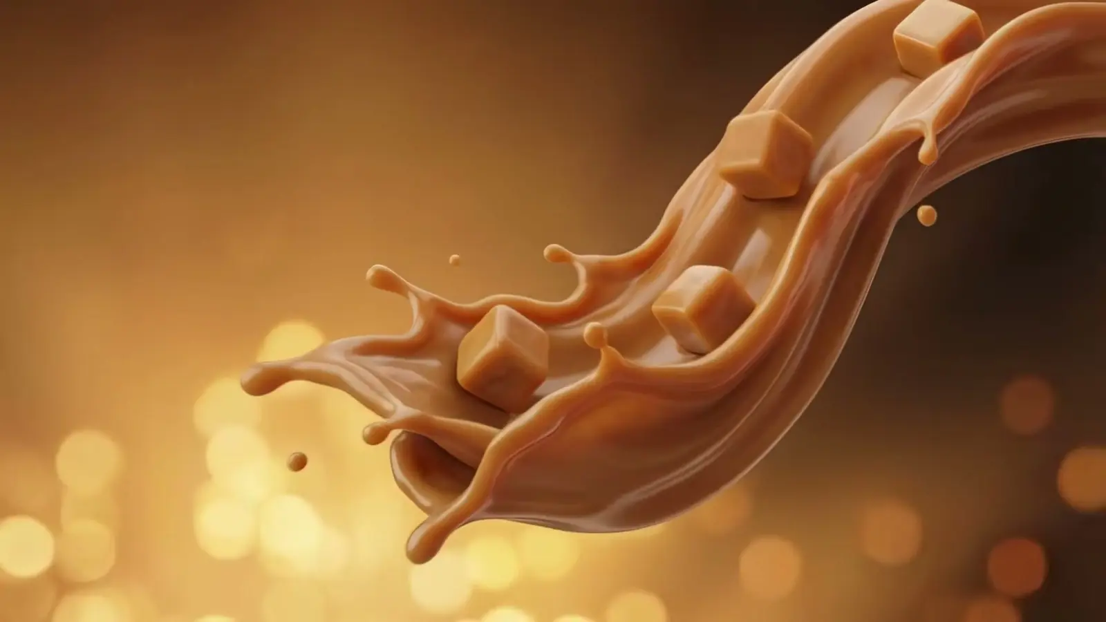 O doce de leite salpica com cubos de caramelo suspensos.