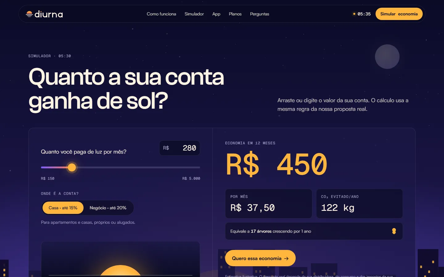 Simulador: o valor da conta vira economia anual