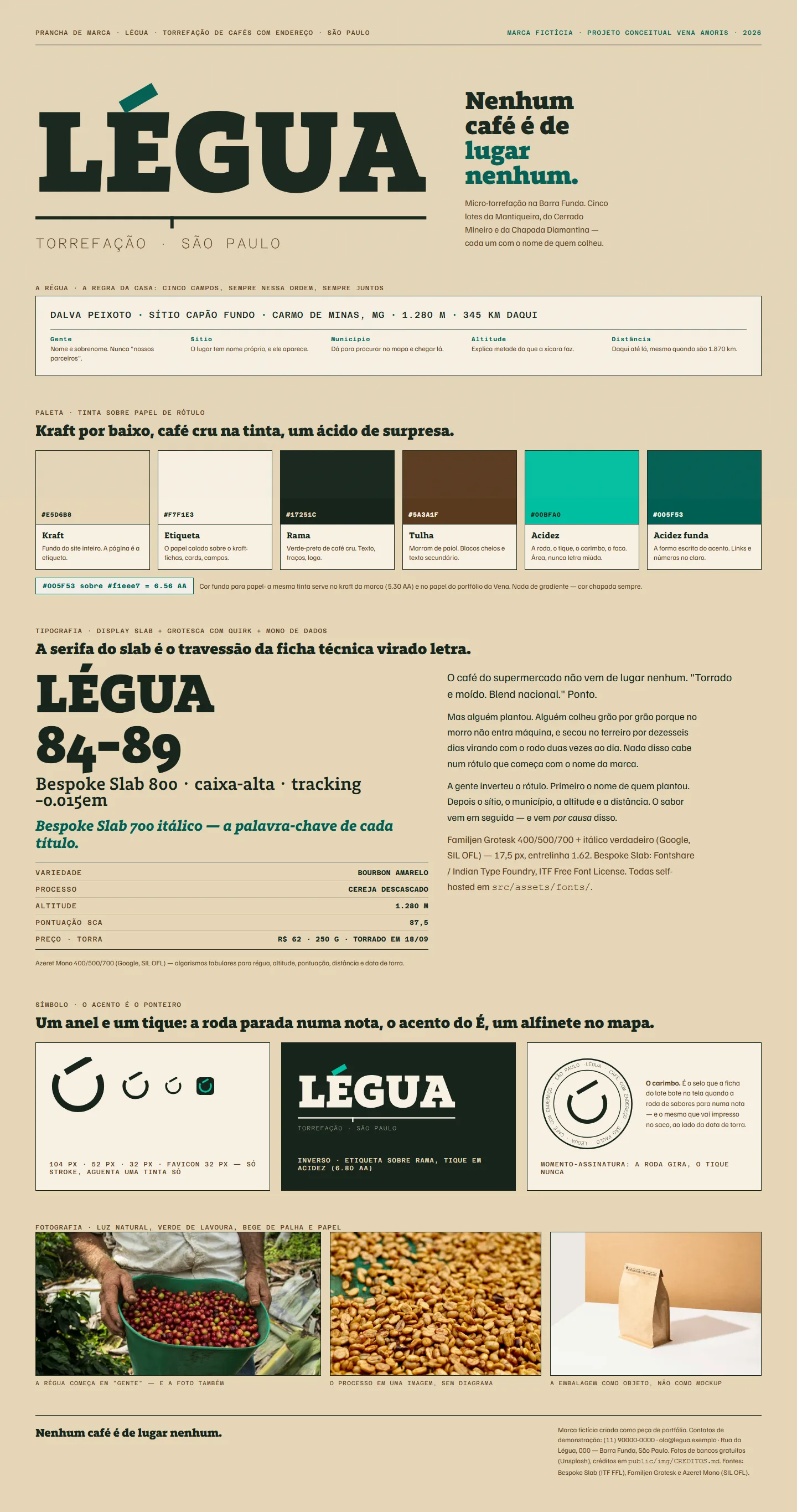 Prancha de identidade da Légua: logo, paleta e tipografia