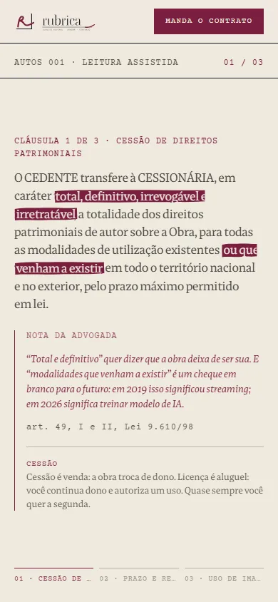 O grifo no celular: a nota sobe por baixo da linha marcada